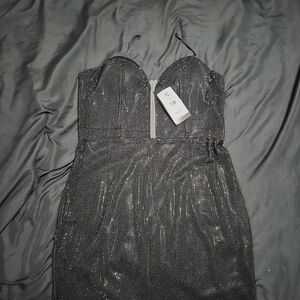 AKIRA Glittering Silver Strapless Dress